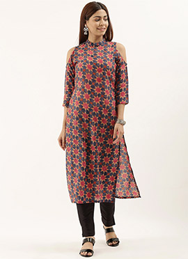 Collar Neck Multicoloured Straight Pant Kurta Set