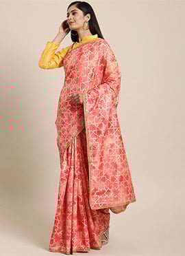 Collar Neck Yellow N Orange Border Saree