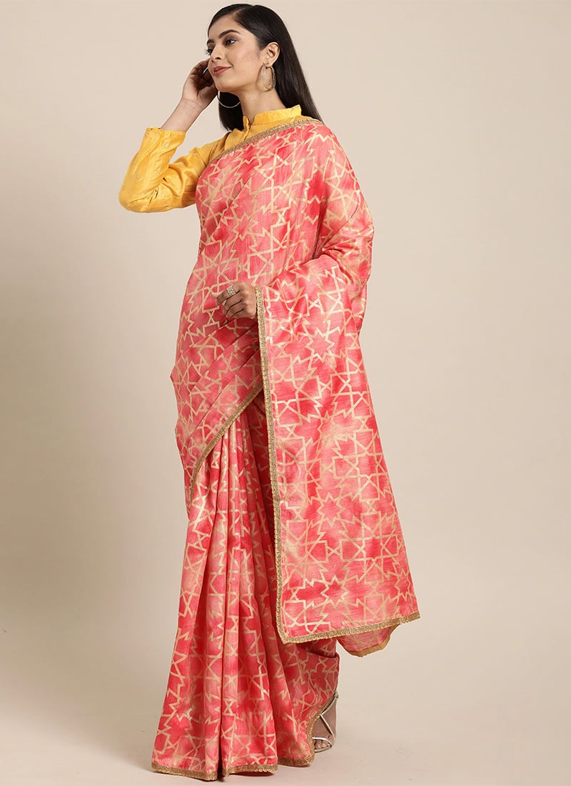 Collar Neck Yellow N Orange Border Saree