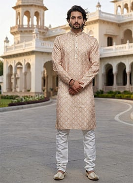 Contemporary Blended Cotton Printed Thread Kurta Pyjama