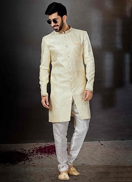 Cream Art Silk Indowestern Sherwani