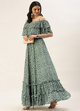 Cream Georgette Digital Printed Gown