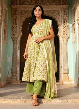 Cream Muslin Digital Print Palazzo Suit