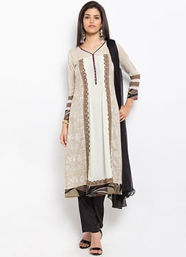 Cream N Beige Cotton Straight Pant Suit