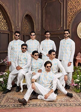 Cream Silk Digital Print Bandi Set Festive Wear