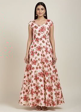 Cream Silk Floral Maxi Dress