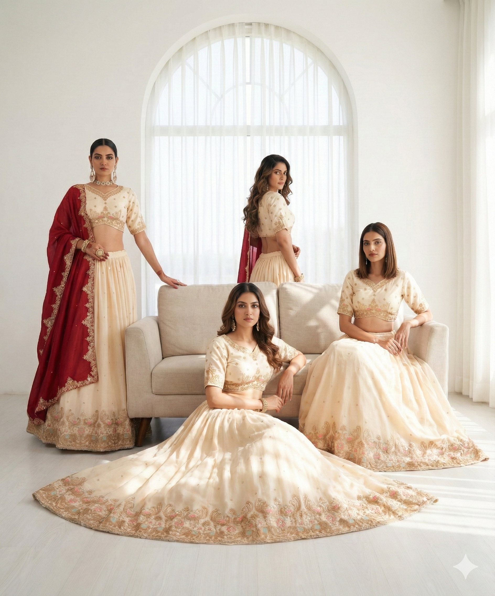 Cream Silk Zari Embroidered Sequins Traditional Lehenga Wedding Wear