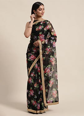 Black Backless Organza Saree