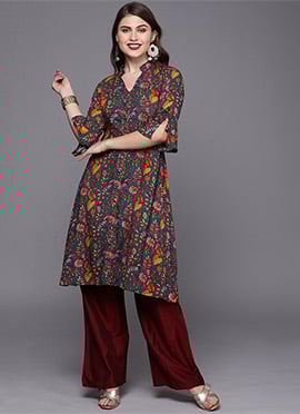 Blue Collar Neck Straight Kurti