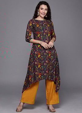 Blue Printed Asymmetrical Kurti