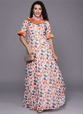 printed gown with jacket