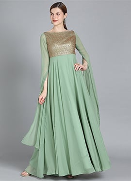 Green Georgette Indowestern Set