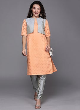 Peach Jacket Style Top and Bottom