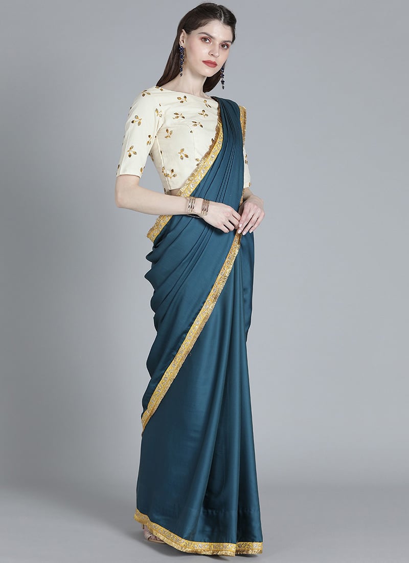 Teal Blue Modal Border saree Festive Wear