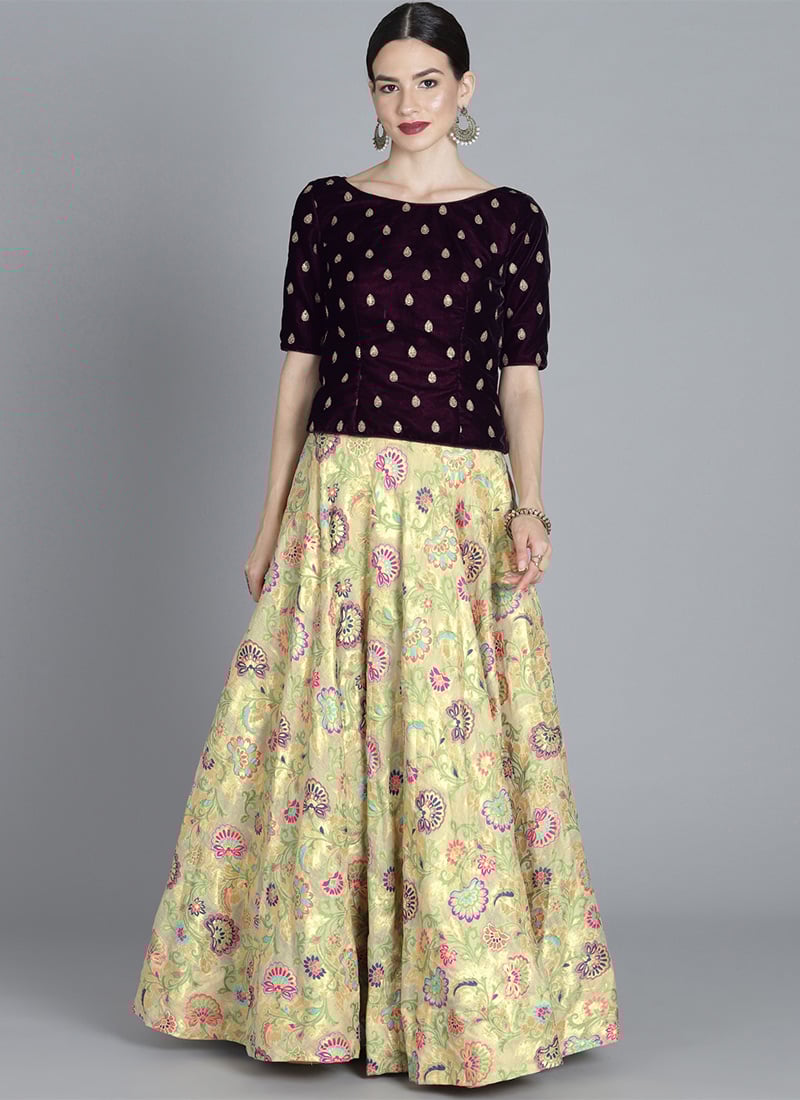 Custom Stitched Dark Magenta N Cream Skirt Set Party Wear