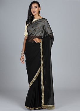 Black Plain Georgette Border Saree