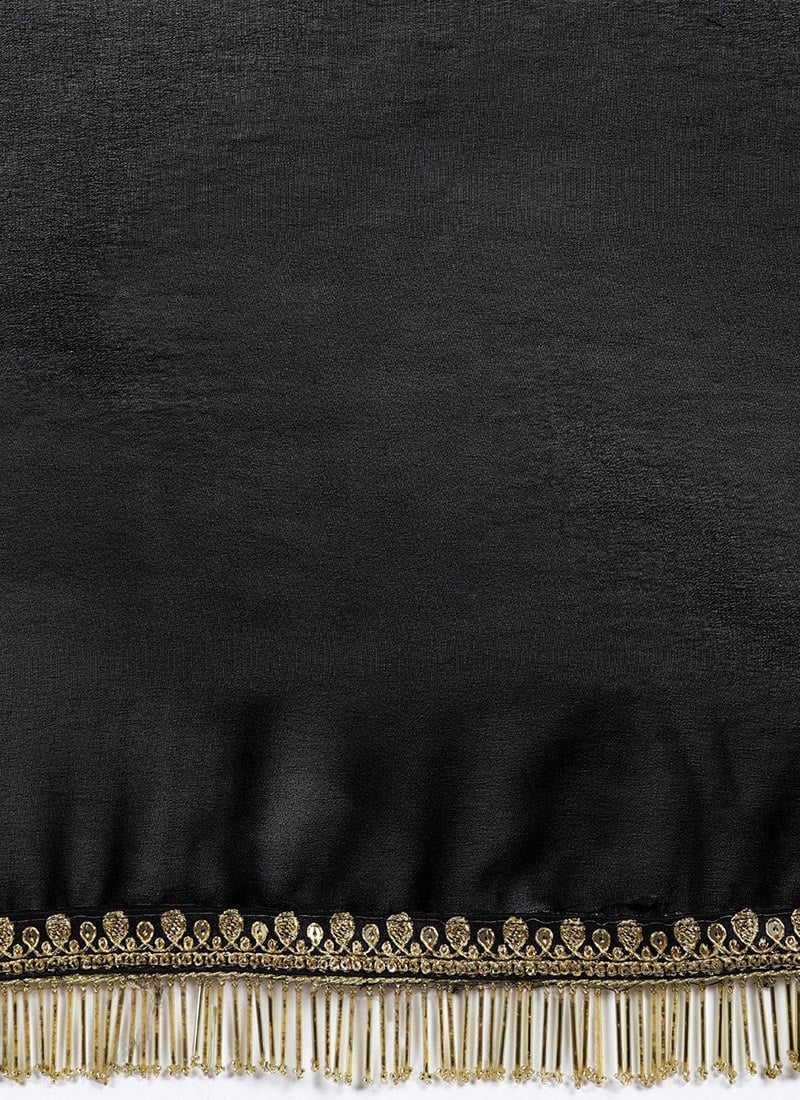 Shop Black Plain Georgette Border Saree Festive Wear Online at Best ...