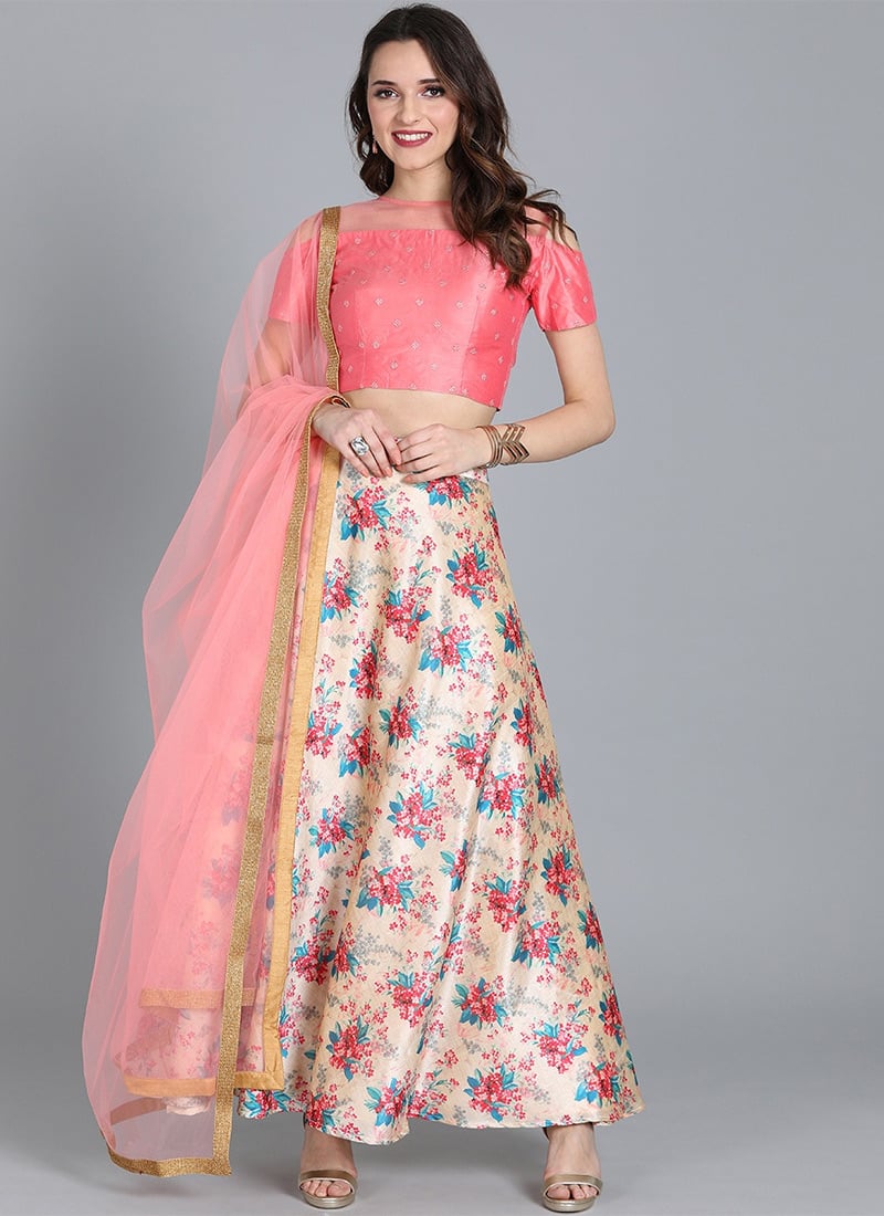 Peach Embroidered Close Neckline Leheng