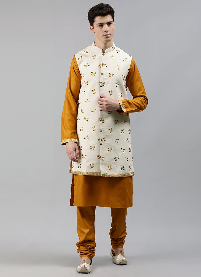 Off White Embroidered Bandi Set Party Wear