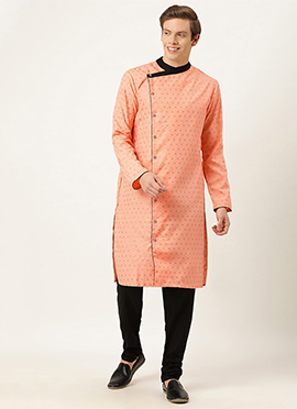 Peach Foil Print Kurta Pyjama Set