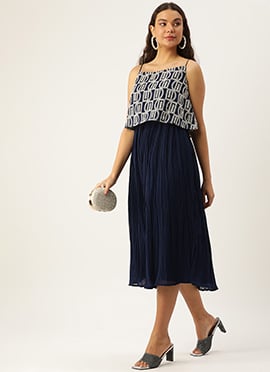 Dark Blue Embroidered Georgette Dress