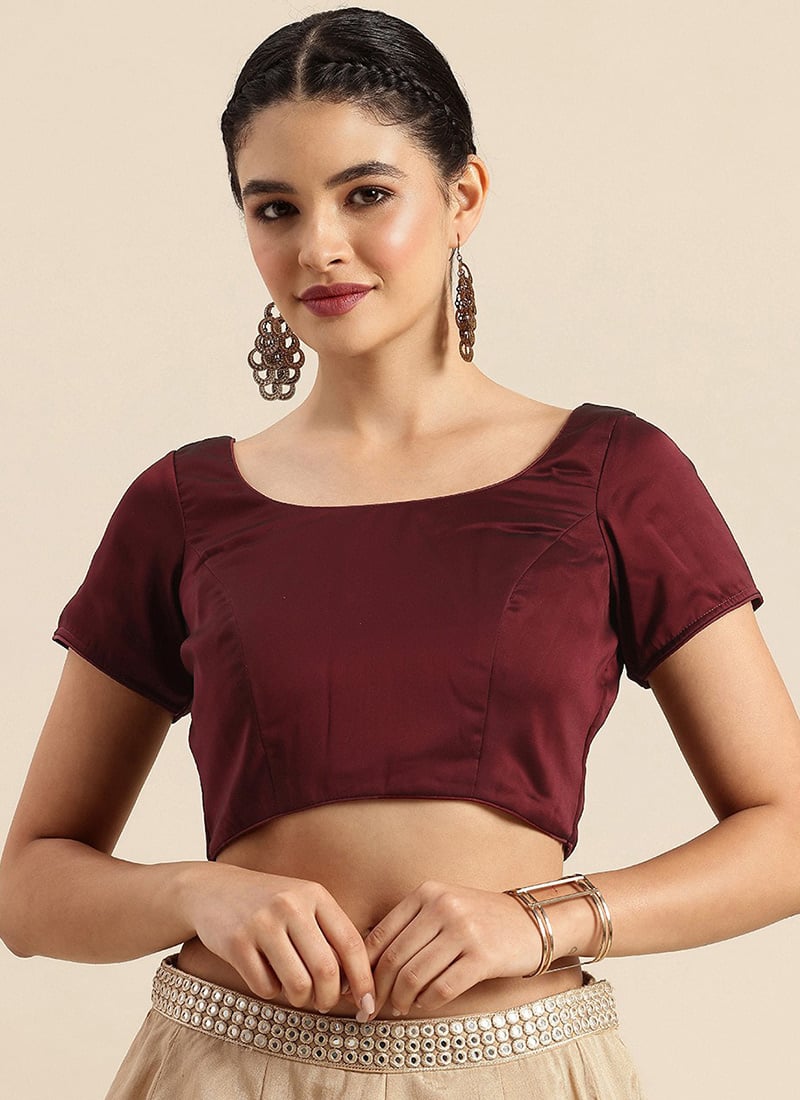 Dark Brown Rangoli Silk Round Neck Blouse Work Wear