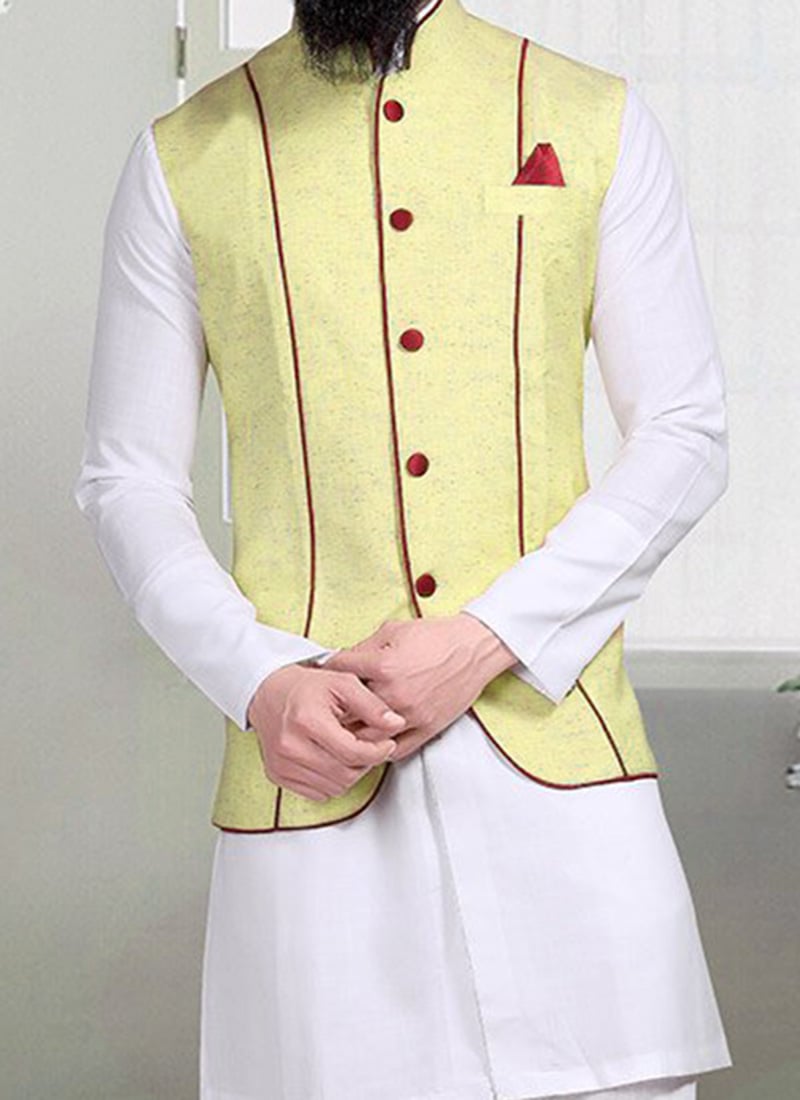 Buy Dark Cream Linen Nehru Jacket, Eid , Diwali , Party Wear, nehru