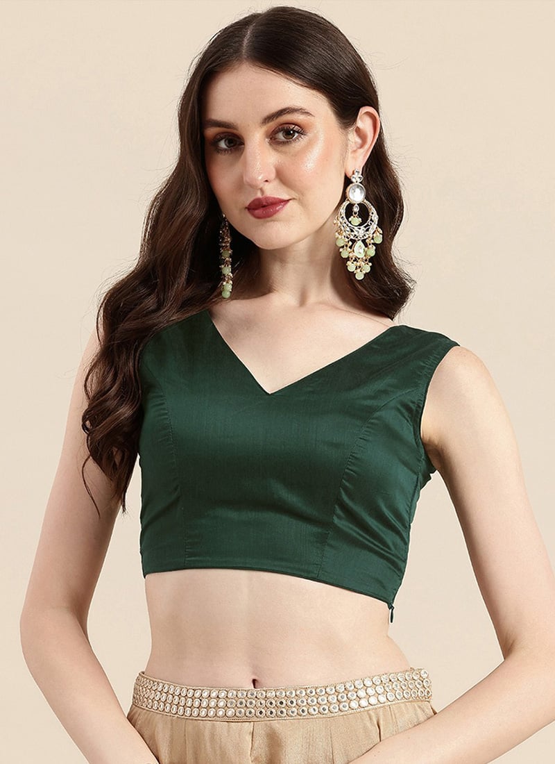 Dark Green Chanderi Silk Blouse Work Wear