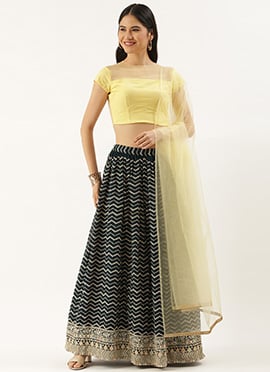 Dark Green Georgette Embroidered Lehenga Set