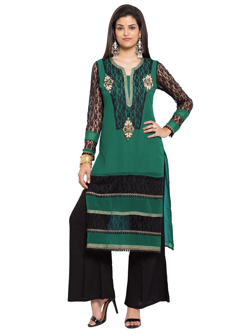 Dark Green Georgette Kurti Party Wear