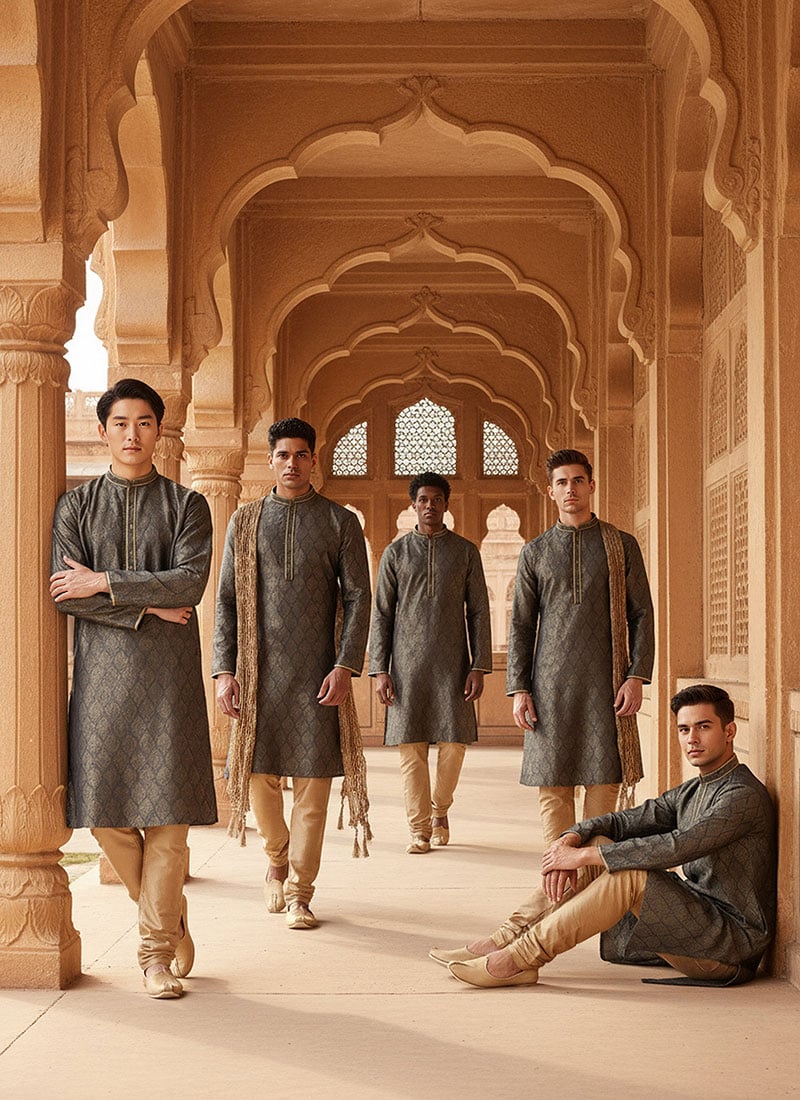 Dark Green Jacquard Silk Kurta Pyjama Festive Wear-KPSVS124