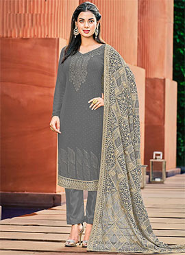 Latest Grey Straight Pant Suit Designs 