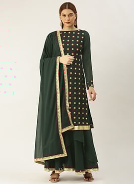 Teen Girls Dark Pink Embroidered Asymmetrical Gharara Suit