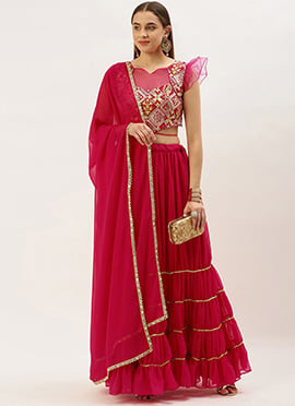 Dark Pink Embroidered Georgette Lehenga