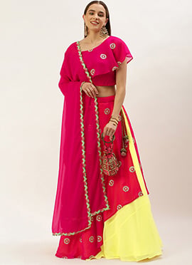 Dark Pink Georgette Embroidered Lehenga set