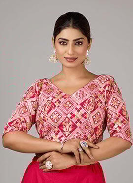 Dark Pink Georgette Embroidered V Neck Blouse
