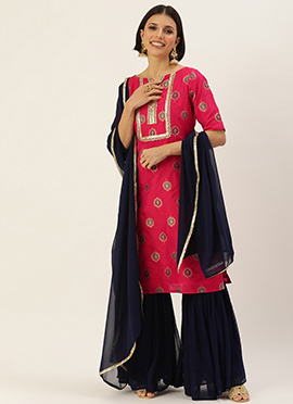 Dark Pink Jacquard Gharara Suit