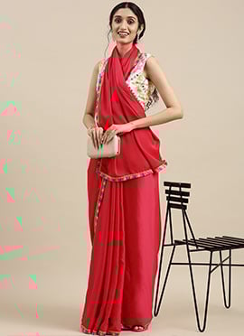 Dark Pink Saree N Embroidered Blouse