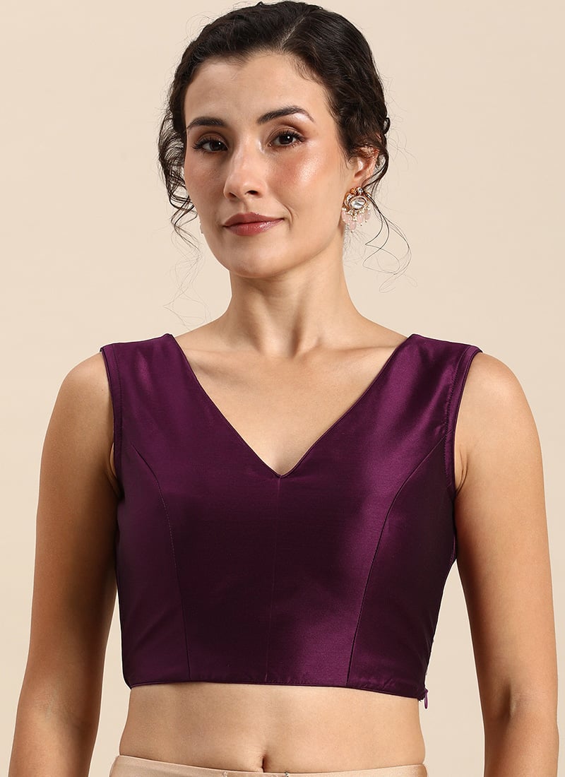 Dark Purple Taffeta Blouse Work Wear