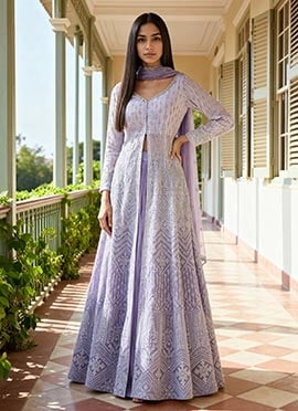 Dazzling Lavender Georgette Embroidered Sequins Anarkali Lehenga
