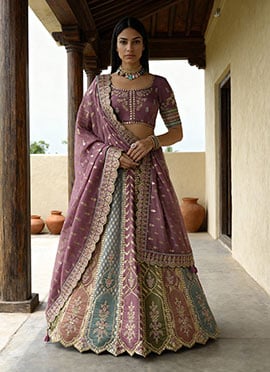 Dazzling Multicolor Silk Embroidered With Sequins Lehenga