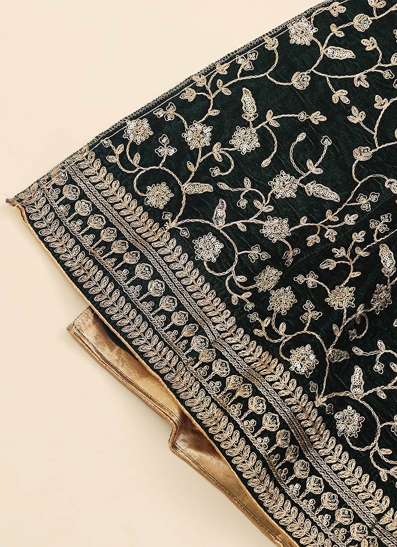 Sequins Ina Line Shop Deep Green Velvet Embroidered Sequins A Line Lehenga With Dupatta ...