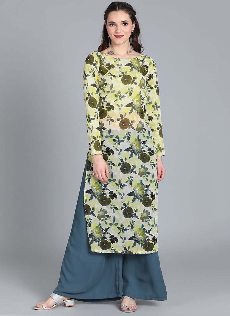 Digital Print Yellow Palazzo Kurta Set Party Wear