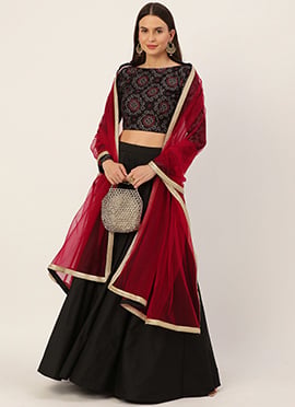 Digital Printed Red N Black Lehenga