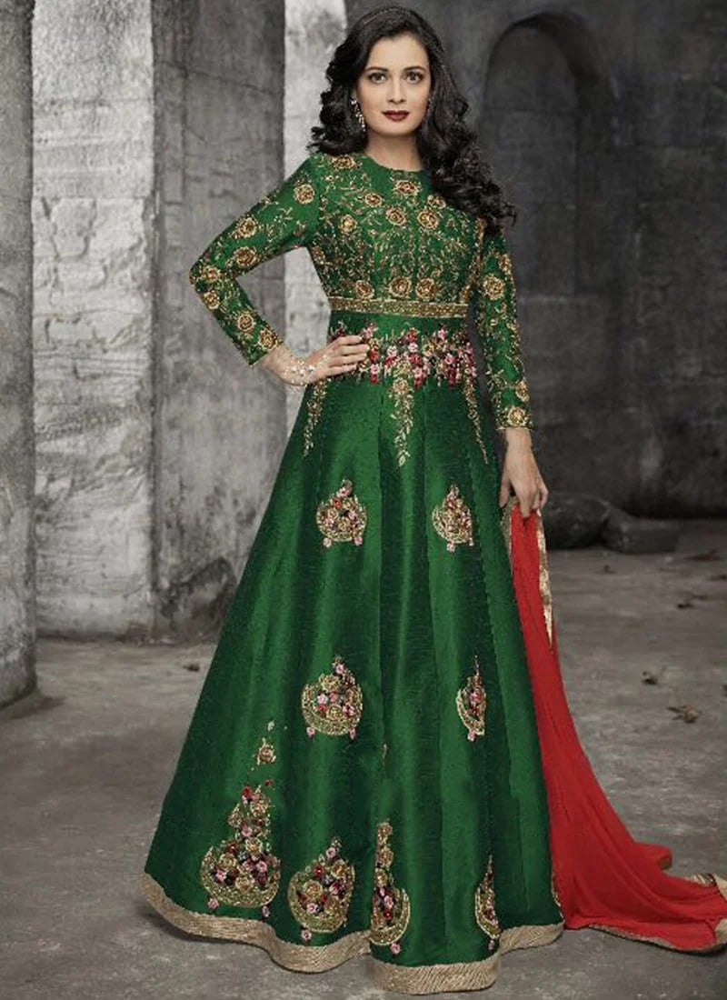 Diya Mirja Embroidered Silk Anarkali Suit Party Wear