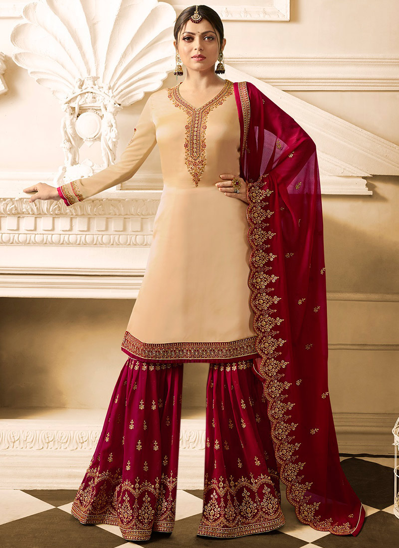 Buy Drashti Dhami Cream Embroidered Sharara Suit, Embroidered, sharara suit Online Shopping 