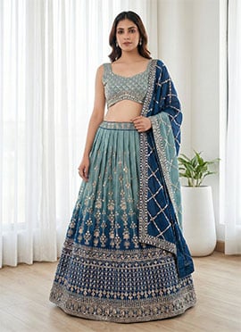 Dreamy Light Blue Georgette Embroidered Sequins Lehenga