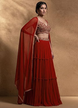 Dreamy Red Faux Georgette Sequins Hand Embroidered A Line Lehenga
