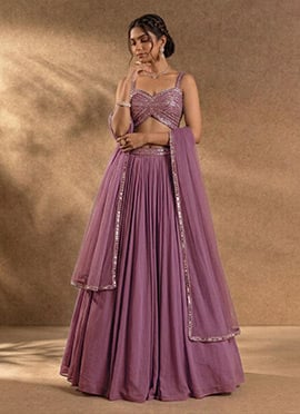 Dusty Lavender Georgette Hand Embroidered Sequins Lehenga