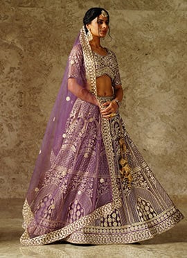 Dusty Lavender Net Zari Embroidered Sequins Lehenga